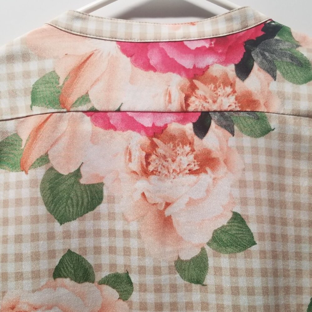 Calvin Klein Floral-Print & Gingham Check Button Front Blouse - Picture 9 of 13